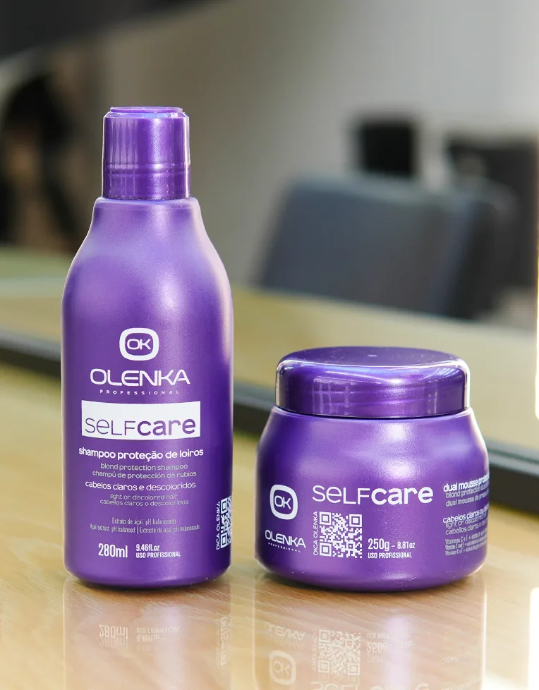 Kit Proteção de Loiros Self Care Olenka (Shampoo 280ml + Dual Mousse 250ml + Caixa Kit