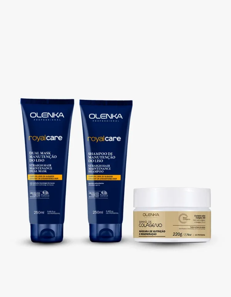 Kit Royal Care – Sh + Dual Mask Manutenção 250ml + Máscara Banho de Colágeno 220g
