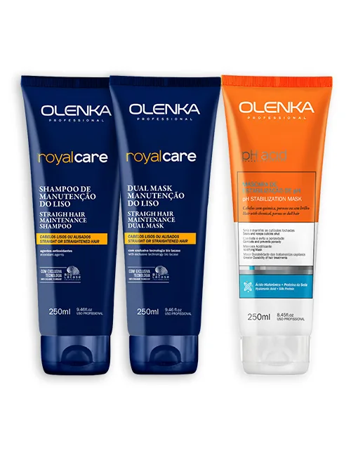 Kit Royal Care (Sh+Dual Mask Manutenção 250ml) +Máscara pH Acid Olenka 250ML