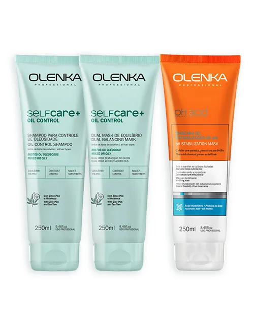 Kit Self Care+ Controle de Oleosidade Sh 250ml (Sh+mask) +Máscara pH Acid Olenka 250ML