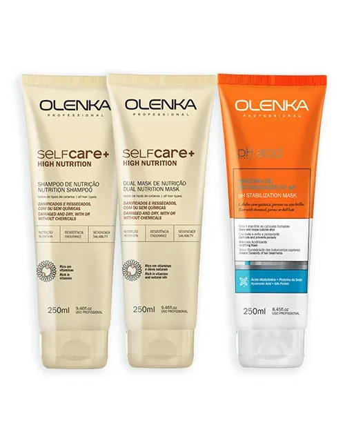 Kit Self Care+ High Nutrition 250ml (Sh+Mask) +Máscara pH Acid Olenka 250ML